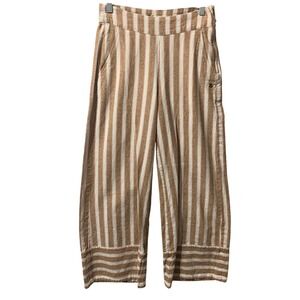 ROXY Women's Striped Wide Leg Crop Pants XS Brown White Pink Casual Beach Boho